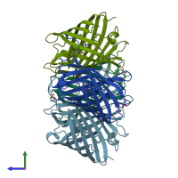 PDB entry 4dxm coloured by chain, side view.