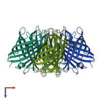 PDB entry 4dxm coloured by chain, top view.