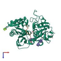 PDB entry 4dxu coloured by chain, top view.