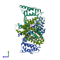 PDB entry 4dxw coloured by chain, side view.