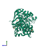 PDB entry 4dxx coloured by chain, side view.