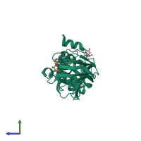 PDB entry 4dy6 coloured by chain, side view.