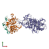 Hetero trimeric assembly 1 of PDB entry 4dy7 coloured by chemically distinct molecules, front view.
