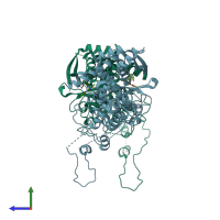 PDB entry 4dya coloured by chain, side view.