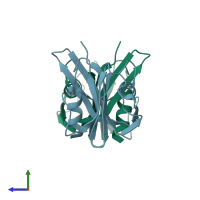PDB entry 4dyw coloured by chain, side view.