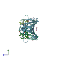 PDB entry 4dz3 coloured by chain, side view.
