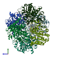 PDB entry 4dz4 coloured by chain, side view.