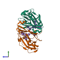 PDB entry 4dz8 coloured by chain, side view.