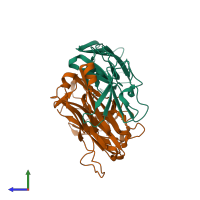 PDB entry 4dzb coloured by chain, side view.