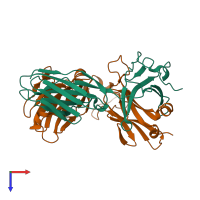PDB entry 4dzb coloured by chain, top view.