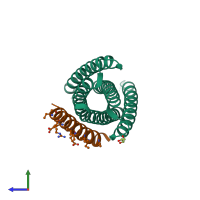 PDB entry 4dzv coloured by chain, side view.