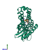 PDB entry 4dzy coloured by chain, side view.