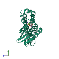 PDB entry 4e02 coloured by chain, side view.