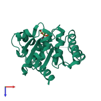 Monomeric assembly 1 of PDB entry 4e03 coloured by chemically distinct molecules, top view.