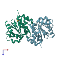 PDB entry 4e08 coloured by chain, top view.