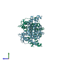 PDB entry 4e0c coloured by chain, side view.