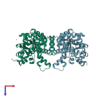 PDB entry 4e0c coloured by chain, top view.