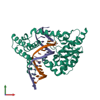 PDB entry 4e0g coloured by chain, front view.