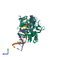 PDB entry 4e0g coloured by chain, side view.