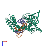 PDB entry 4e0g coloured by chain, top view.