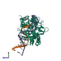 PDB entry 4e0j coloured by chain, side view.