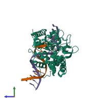 PDB entry 4e0p coloured by chain, side view.