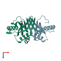 PDB entry 4e0q coloured by chain, top view.