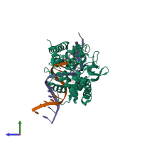 PDB entry 4e0z coloured by chain, side view.