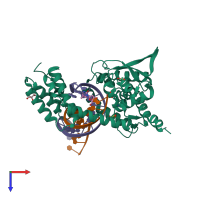 PDB entry 4e0z coloured by chain, top view.