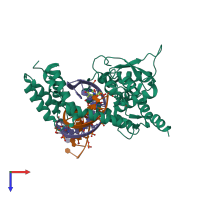 PDB entry 4e10 coloured by chain, top view.