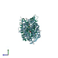 PDB entry 4e15 coloured by chain, side view.