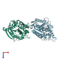 PDB entry 4e15 coloured by chain, top view.