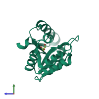 PDB entry 4e1a coloured by chain, side view.