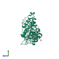 PDB entry 4e1f coloured by chain, side view.