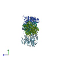 PDB entry 4e1j coloured by chain, side view.
