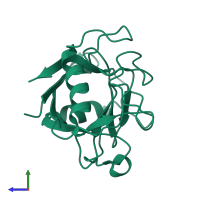 PDB entry 4e1q coloured by chain, side view.