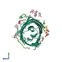PDB entry 4e1s coloured by chain, side view.