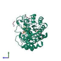 PDB entry 4e2b coloured by chain, side view.