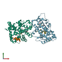 PDB entry 4e2j coloured by chain, front view.