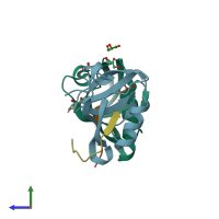 PDB entry 4e35 coloured by chain, side view.