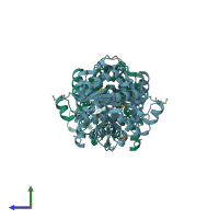 PDB entry 4e3a coloured by chain, side view.