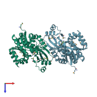PDB entry 4e3a coloured by chain, top view.