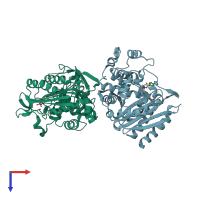 PDB entry 4e3j coloured by chain, top view.