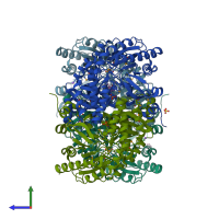 PDB entry 4e3q coloured by chain, side view.