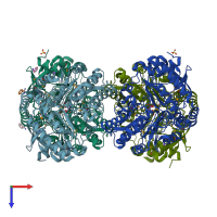 PDB entry 4e3q coloured by chain, top view.