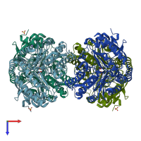 PDB entry 4e3r coloured by chain, top view.