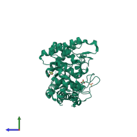 PDB entry 4e3v coloured by chain, side view.