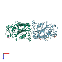 PDB entry 4e3y coloured by chain, top view.