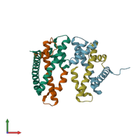 PDB entry 4e44 coloured by chain, front view.