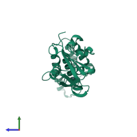PDB entry 4e4b coloured by chain, side view.